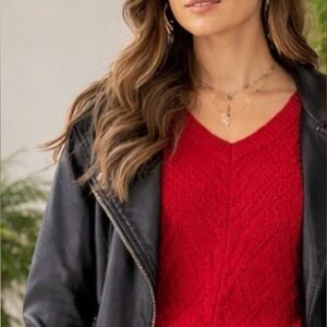 Sonoma Women’s Large Red cable knit Sweater fisherman grandpacore